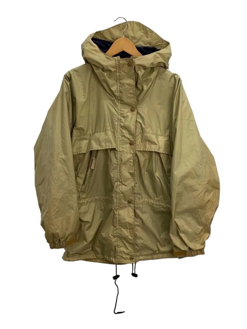 Vintage 90s LL Bean Outdoor Hiking Jacket Khaki Nylon Hooded Mesh Lined Womens M